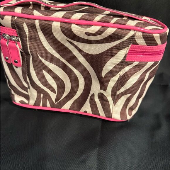 Modella Brown and Pink Cosmetic Bag with Zebra Print - Picture 4 of 6